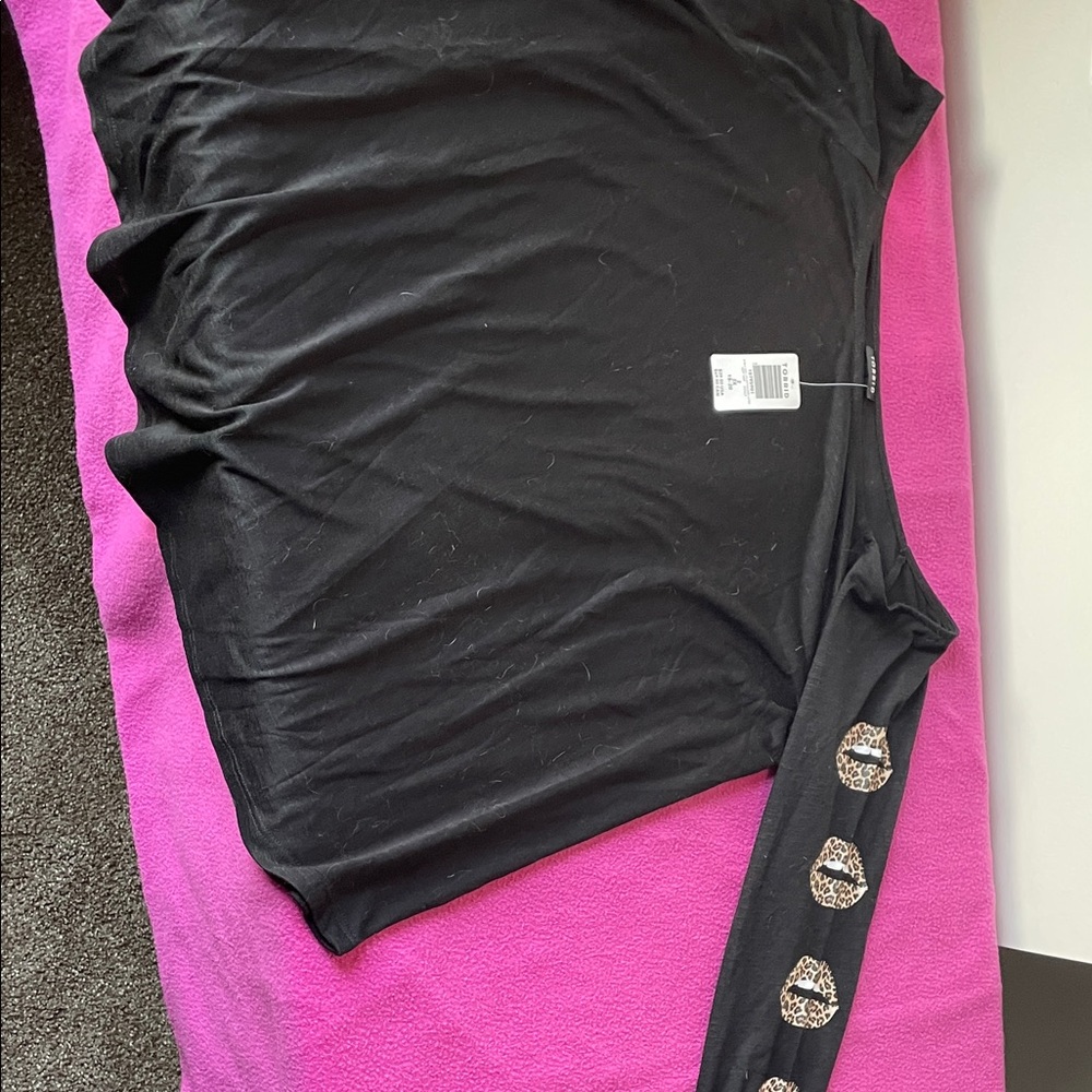 Torrid Black Top with Leopard Print Sleeves
